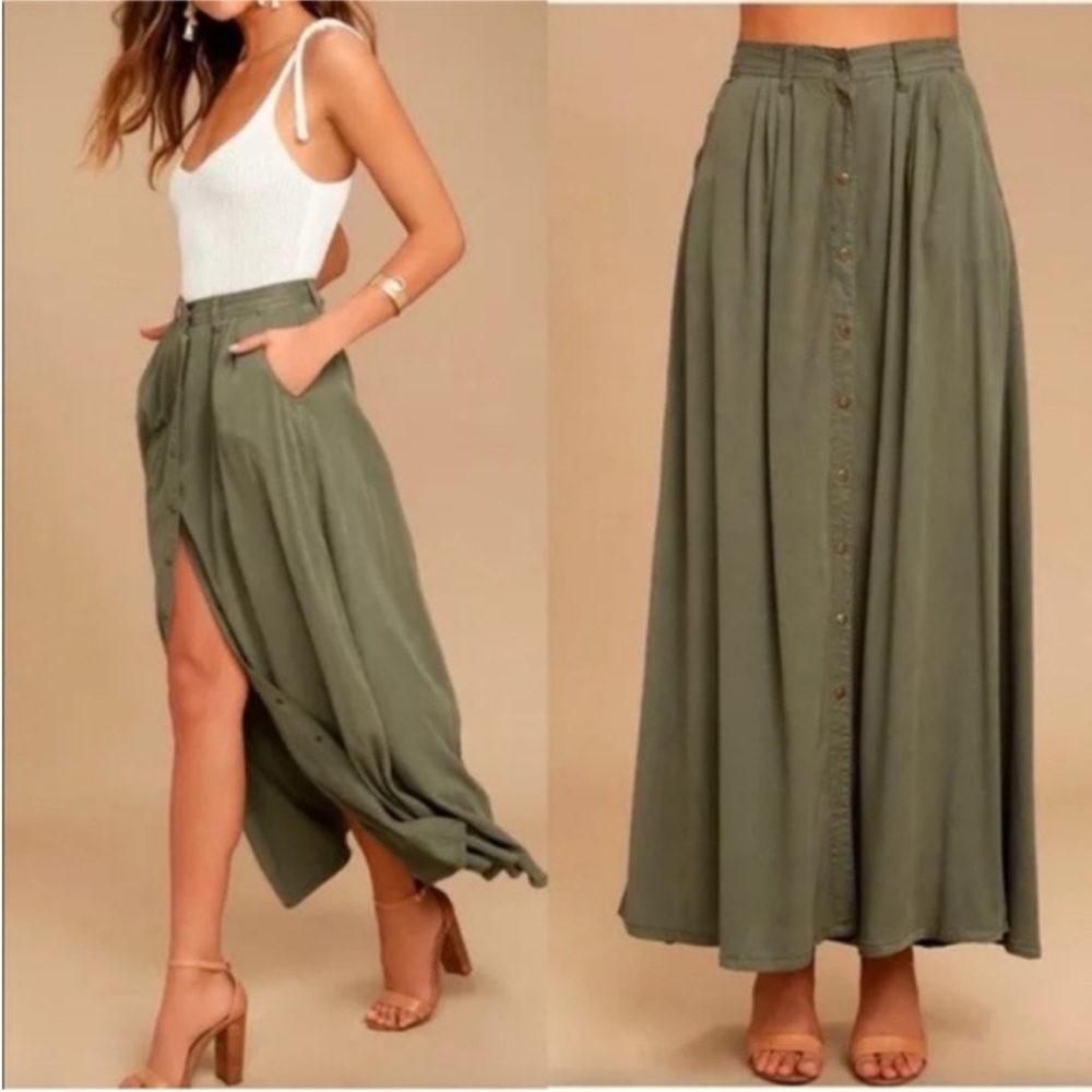 Army green maxi skirt